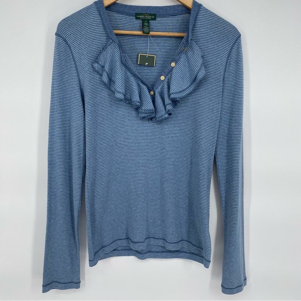 Lauren Ralph Lauren Women Ruffle-Trim Jersey Henley Top 90s Y2K Feminine Medium